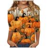 Женский осенний пуловер, модные повседневные футболки с круглым вырезом, 3D-принт на Хэллоуин, длинный рукав, тыквенная футболка для женщин