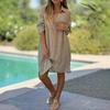 Lady Beach Shirt Dress with Cufflinks Thin Loose Side Slit Midi Dress