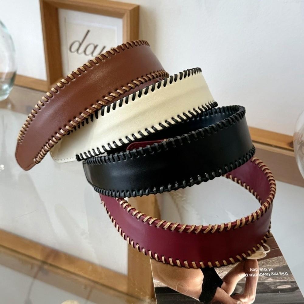 Korean Style Women Hair Hoop Non-Slip Wide Edge Hairband Sweet Leather Headband Wash Face