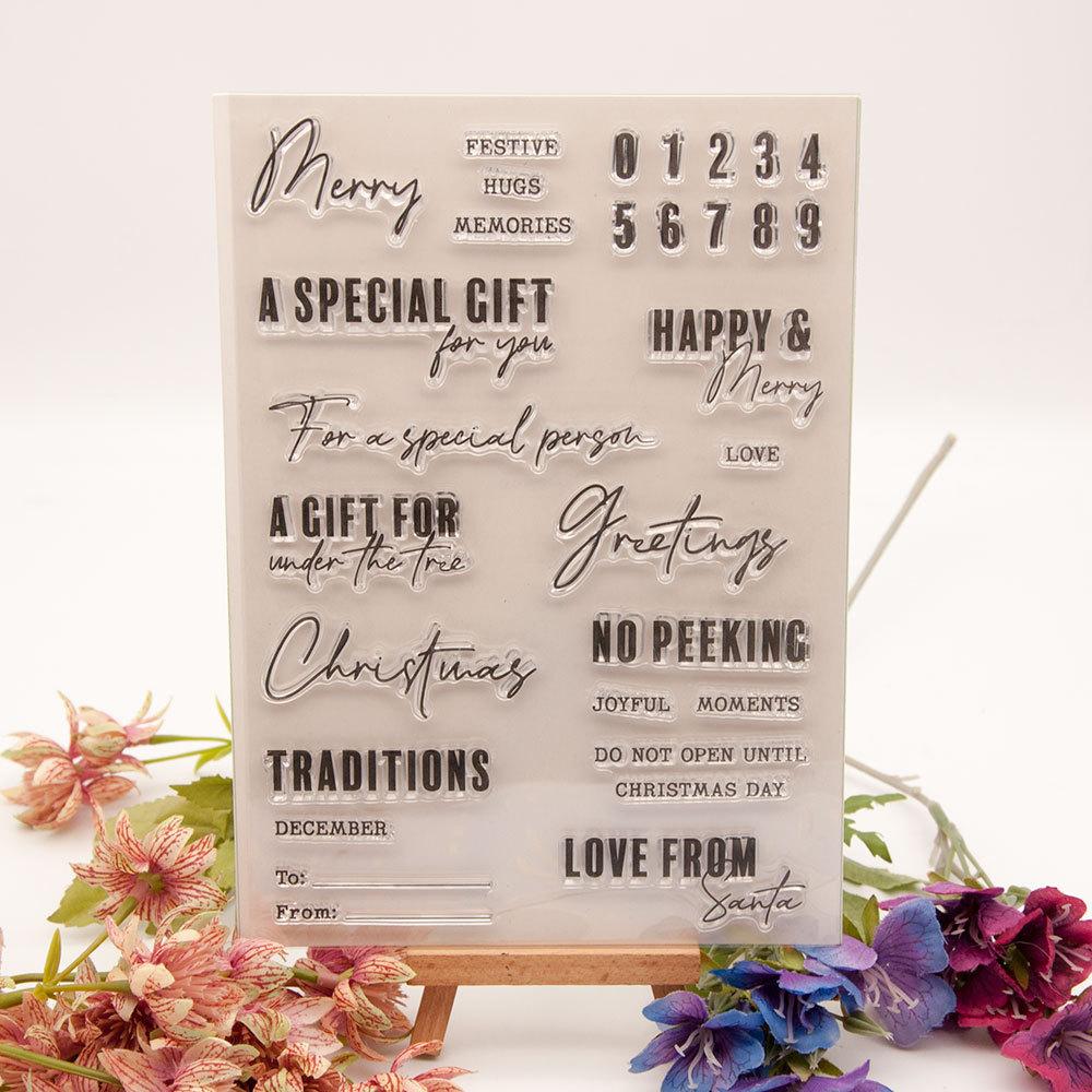 Счастливого Рождества Прозрачные силиконовые штампы DIY Скрапбукинг Альбом Бумажная открытка Цветок С Днем Рождения Поздравление Слово Письмо