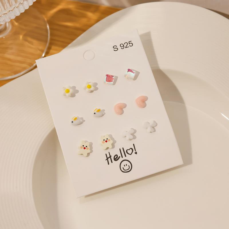 1 Набор Простой и Компактный Набор Сережек-Игл Любовь Геометрическая Комбинация Сережек Милые Сладкие и Универсальные Серьги