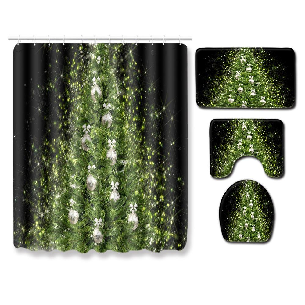 Christmas Waterproof Shower Curtain Four-Piece Floor Mat Combination Bathroom Water-Absorbing Non-Slip Carpet Door Mat Foot Mat