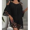 Openwork Lace Shoulder Straps Sexy Fashion Solid Color Loose Relaxing Resort Beach Sunscreen Swimsuit Cover