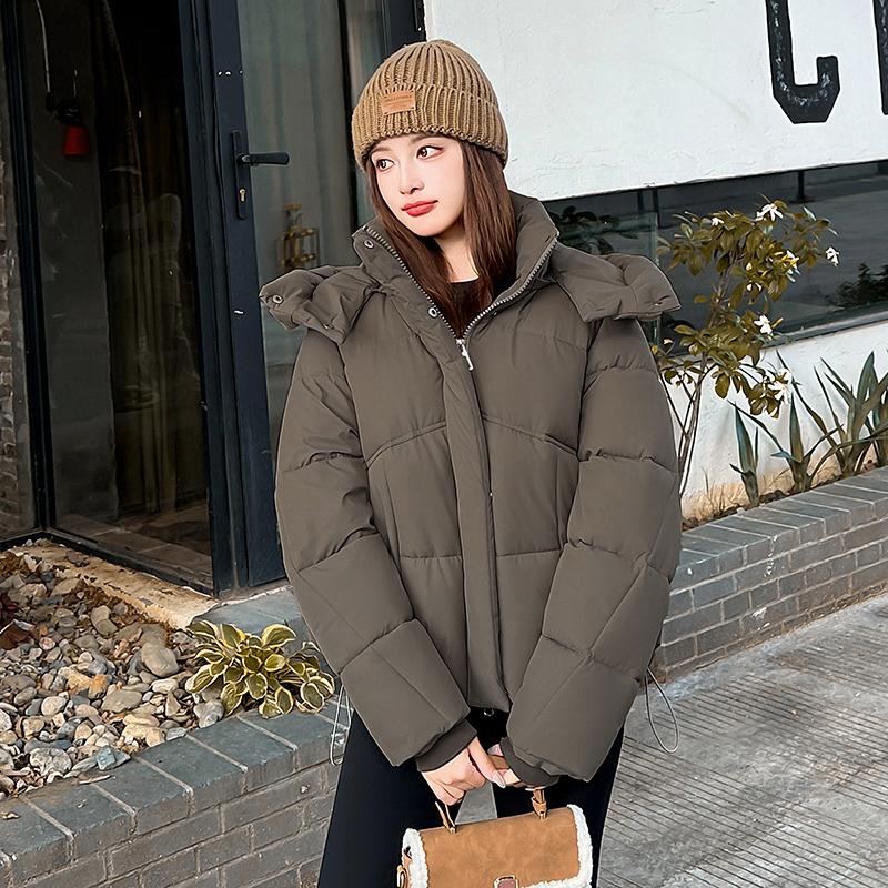 Осень-зима, утепленная теплая парка, женская повседневная милая однотонная Свободная куртка с капюшоном и большим карманом, верхняя одежда