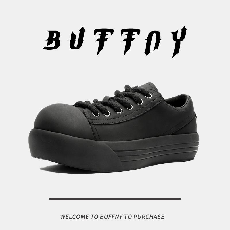 New low-top thick-soled niche design Mickey big head heightening round head casual shoes men's and women's black clown shoes