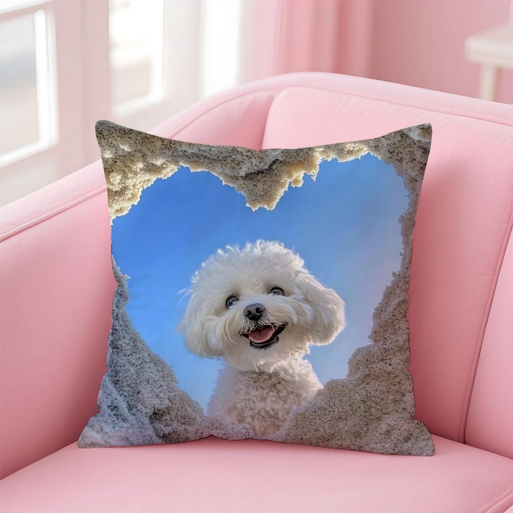 NICE CUTE Bichon Frise dog Cushion Cover Pillow Case Soft Friendly Fabric  Concealed Zipper