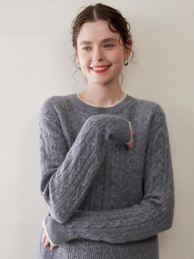 Women's Color-Block Faux Two-Piece Wool Sweater with Double Collar for Autumn/Winter