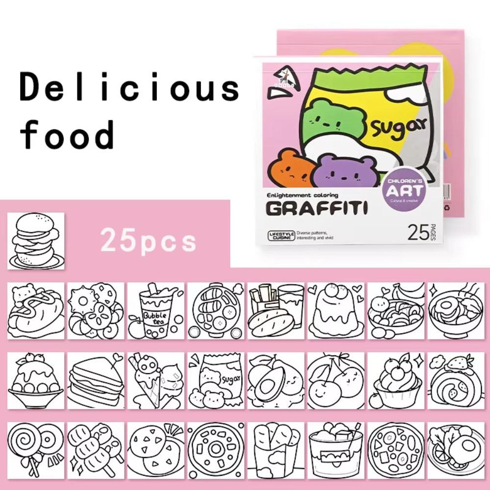 Портативная мультяшная раскраска 25 листов альбом для рисования книги-раскраски для граффити креативное обучение