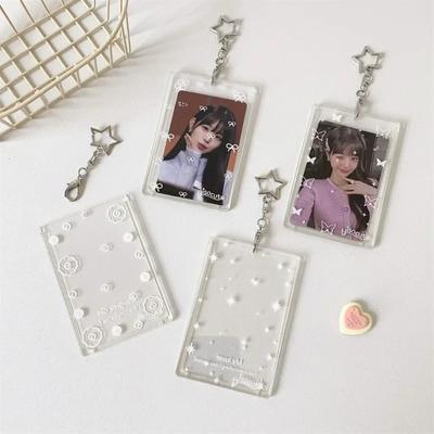 3-дюймовый милый прозрачный держатель для фотокарт Kpop, бабочка, бант, звезда, автобус, чехол для удостоверения личности, брелок, портативный кулон для школьного ранца
