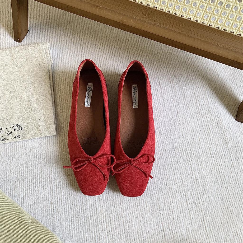 Внутренне приподнятые балетки из французской замши, вечерние туфли, женская обувь, новый весенний наряд, юбка, красные свадебные туфли