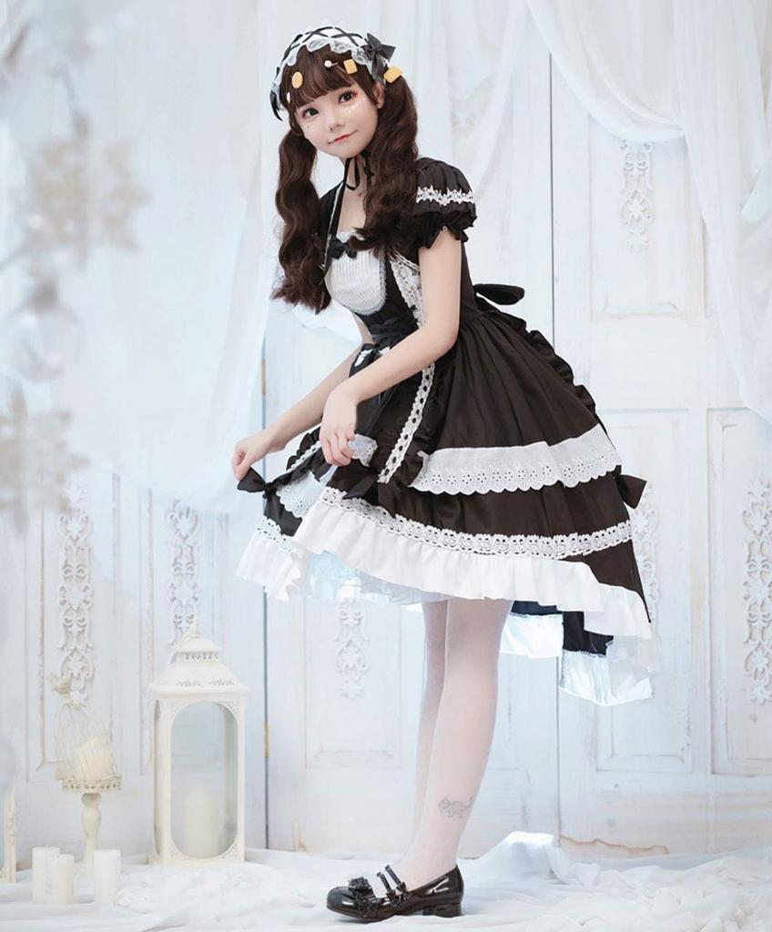 [Milky Time] Fishtail Lolita Dress with Hemline Made, 2-Way (Black)