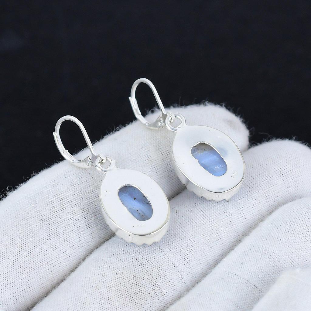 Natural Blue Scheelite Gemstone 925 Sterling Silver Earring, Boho Silver Jewelry Dangle Earrings, Gifts For Party Wear Gifts For Her