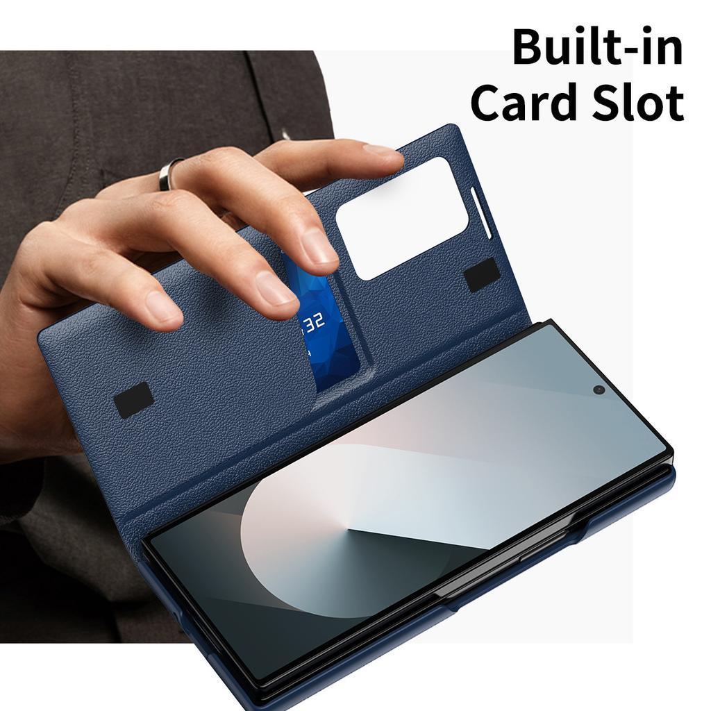 For Z Fold7/6 Luxury Magnetic Mobile Phone Case Flip-free Smart Sleep Window Trifold Official Same-style Leather