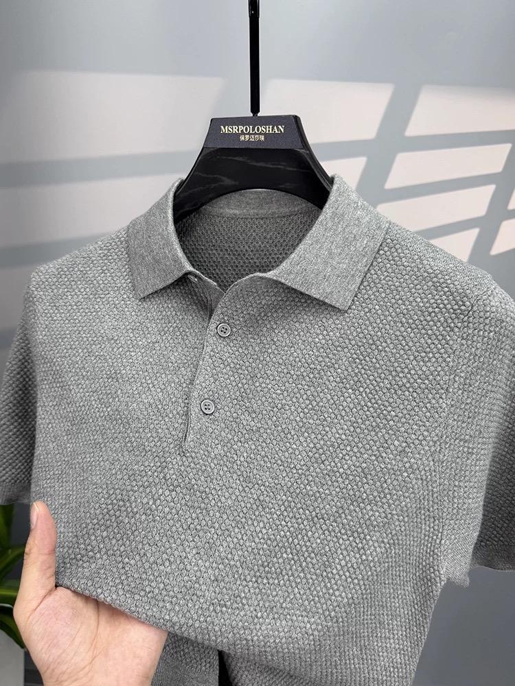 100% Cotton Solid Color Short Sleeve Polo Shirt Summer Breathable Pineapple Pattern Lapel T-shirt High-end Knitted Men's Wear