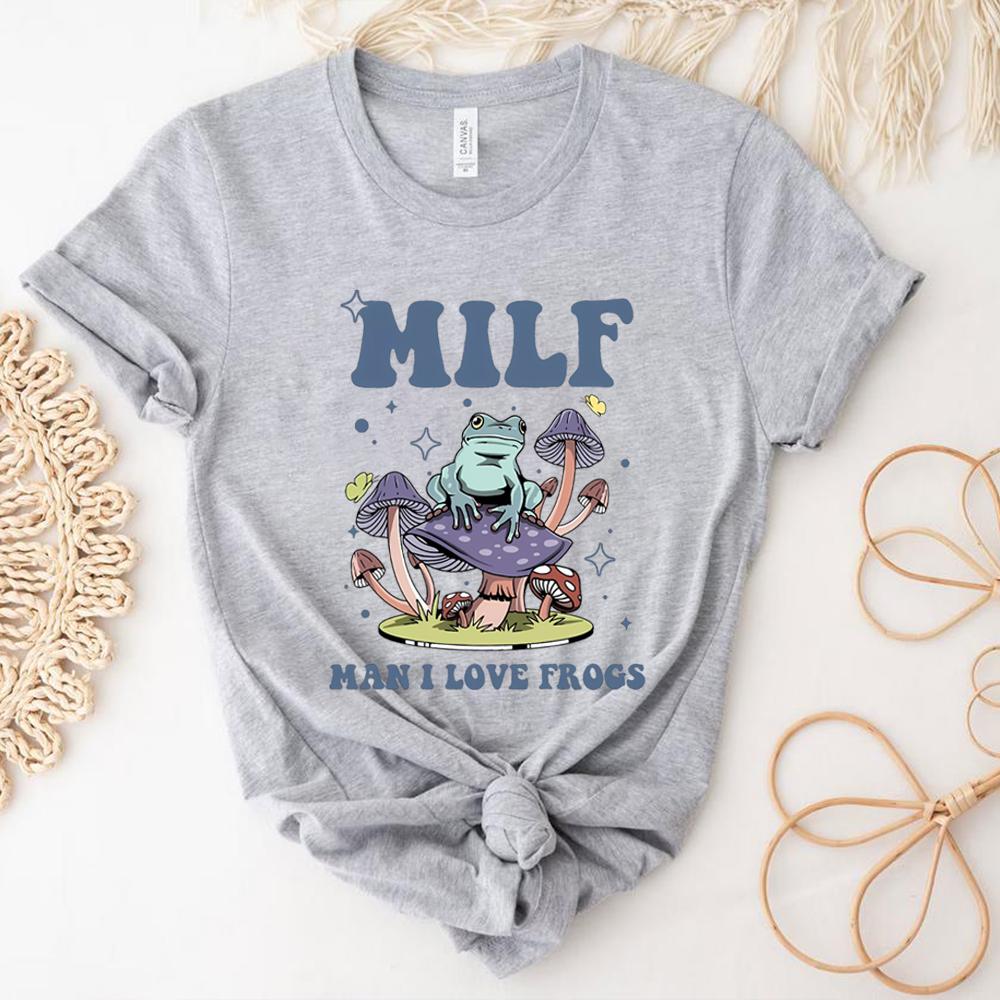 Unisex Retro Frog TShirt Funny Froggy Shirts Frog Lover Shirt MILF Unisex I Love Frogs Graphic Shirt Summer Trendy Casual Tops