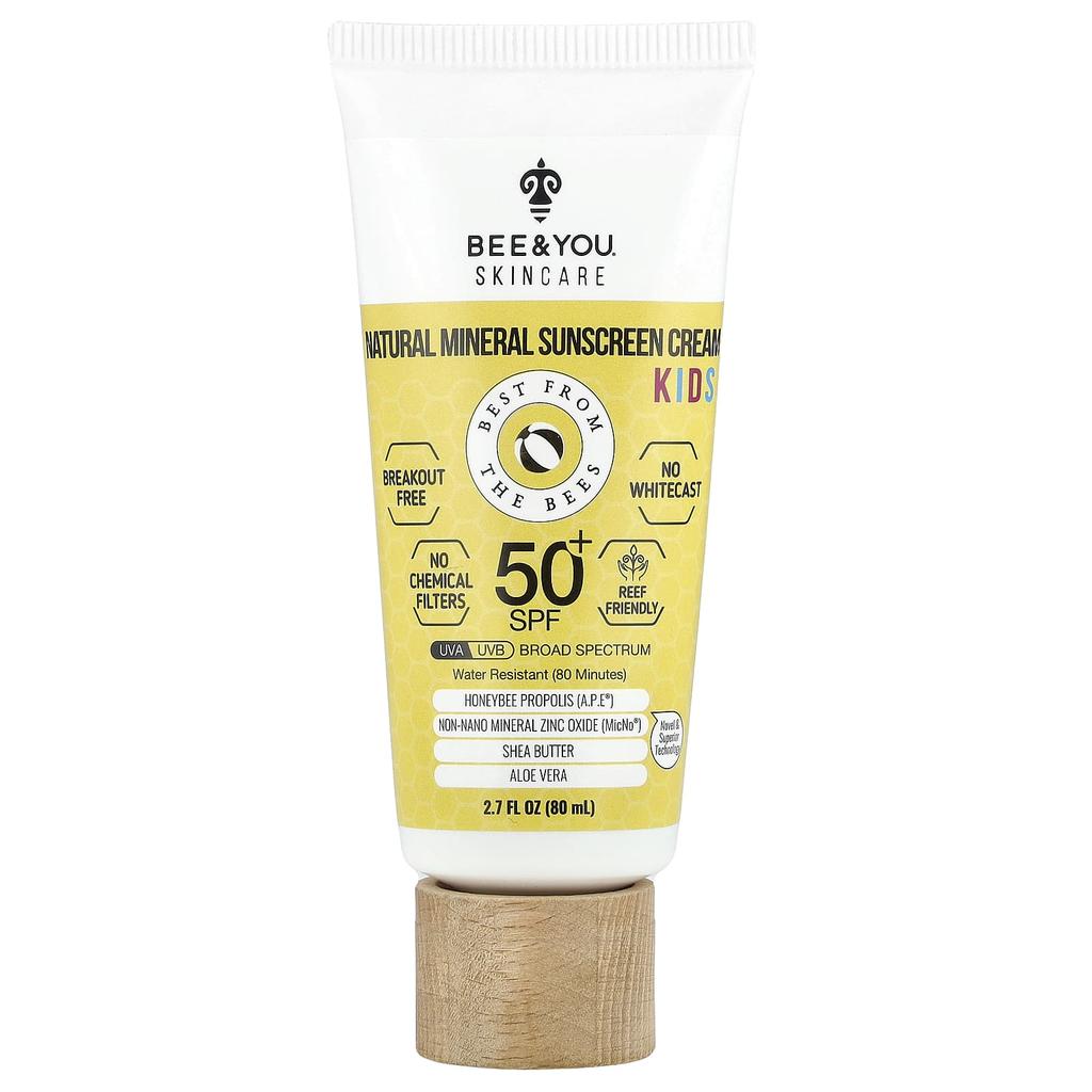 Bee & You, Детский, Натуральный минеральный солнцезащитный крем, SPF 50+, 80 мл(2.7 жидких унций)