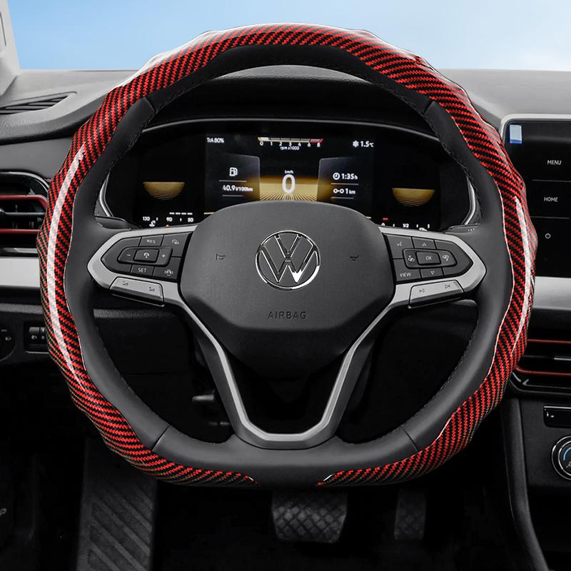vcxja9 Suitable for Volkswagen Carbon Fiber Texture Steering Wheel Cover Snap-On Wave-Shaped Sporty Design Durable Protective Shell Golf Passat Polo