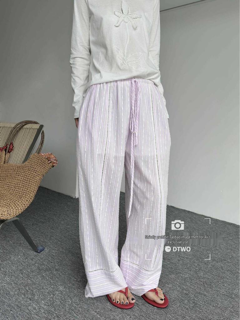 Женские повседневные широкие брюки DTWO Весна/Лето в полоску - Оригинальный дизайн 6105023