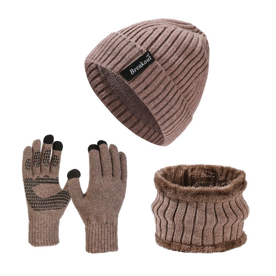 Зимний вязаный комплект шапки, новый мужской велосипедный нескользящий утолщенный теплый шапка шарф перчатки комплект из трех предметов tide