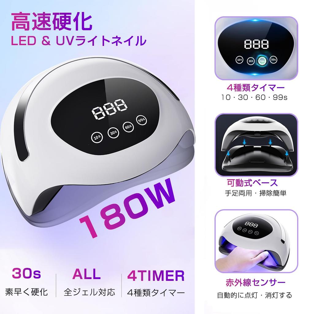 LED UV Nail Light 180W ELEN Studio Gel Nail Resin Curing Light 60LEDs Automatic Sensing Nail Dryer Low Heat Function 4 Timer Resin Light Compatible