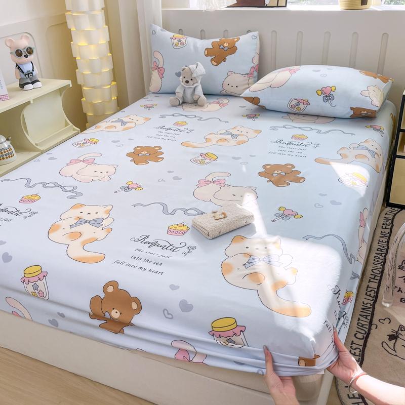 1pc Washed Cotton Bed Sheets with Elastic Single/Queen/King Cartoon Style Fitted Bed Sheet Sabanas Matrimoniales Sheets for Bed