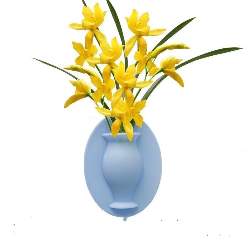 Silicone Small Vase Living Room Decoration Wall Sticker Cute Trumpet Flower Arrangement Cultivation Flower Pot Net Ornament