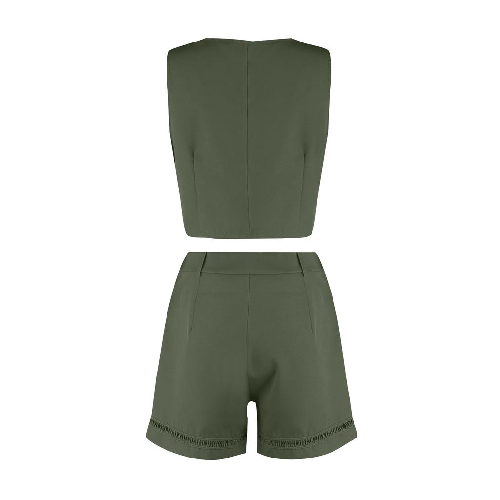 Women's Summer Fashion Casual Button Vest Shorts Suit Women's Clothing