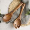 Reusable Wooden Fork Pasta Retro Salad Sushi Cooking Spoon Kitchen Utensil Tool