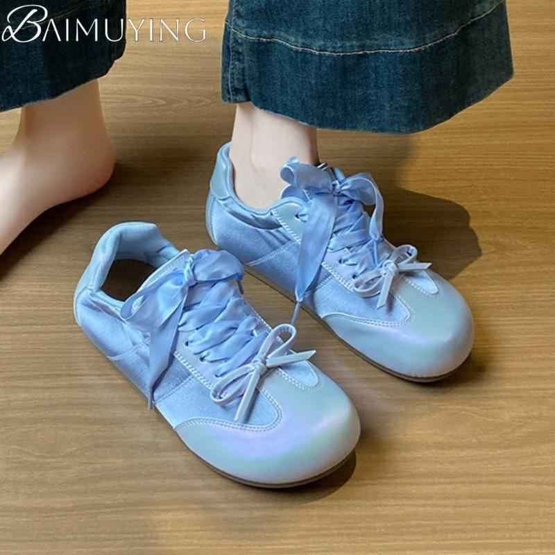 Bow Women Sneakers Flat Sandals Summer Lace-Up Sport Shoes Woman 2025 Brand Shallow Comfort Casual Shoes Soft Leather Sandalias