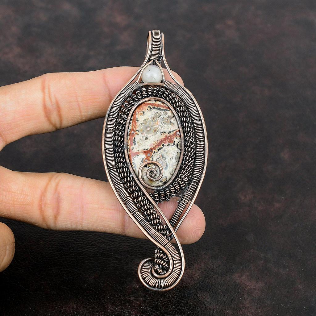 Ocean Jasper Pendant Copper Wire Wrapped Pendants Rainbow Moonstone Pendant Gemstone Jewelry Handmade Pendant Gift For Mother Copper Jewelry