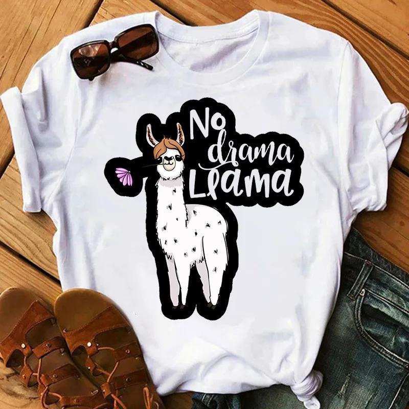 Трава Грязь Лошадь Лама Принт Женская Футболка Короткий Рукав Круглый Вырез Свободная Женская Футболка Женская Футболка Топы Camisetas Mujer