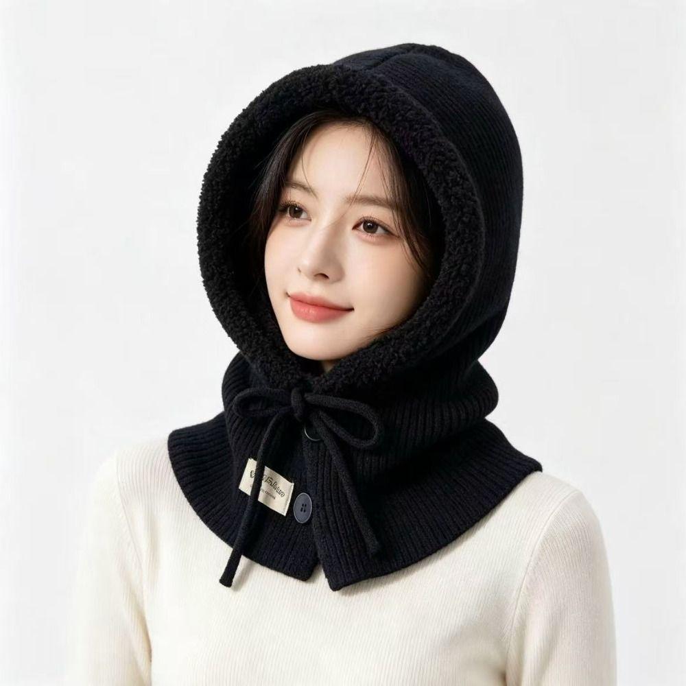 Solid Color Knitted Hooded Cap Wool Blend Knitted Hat Fashion Earflap Hat Outdoor