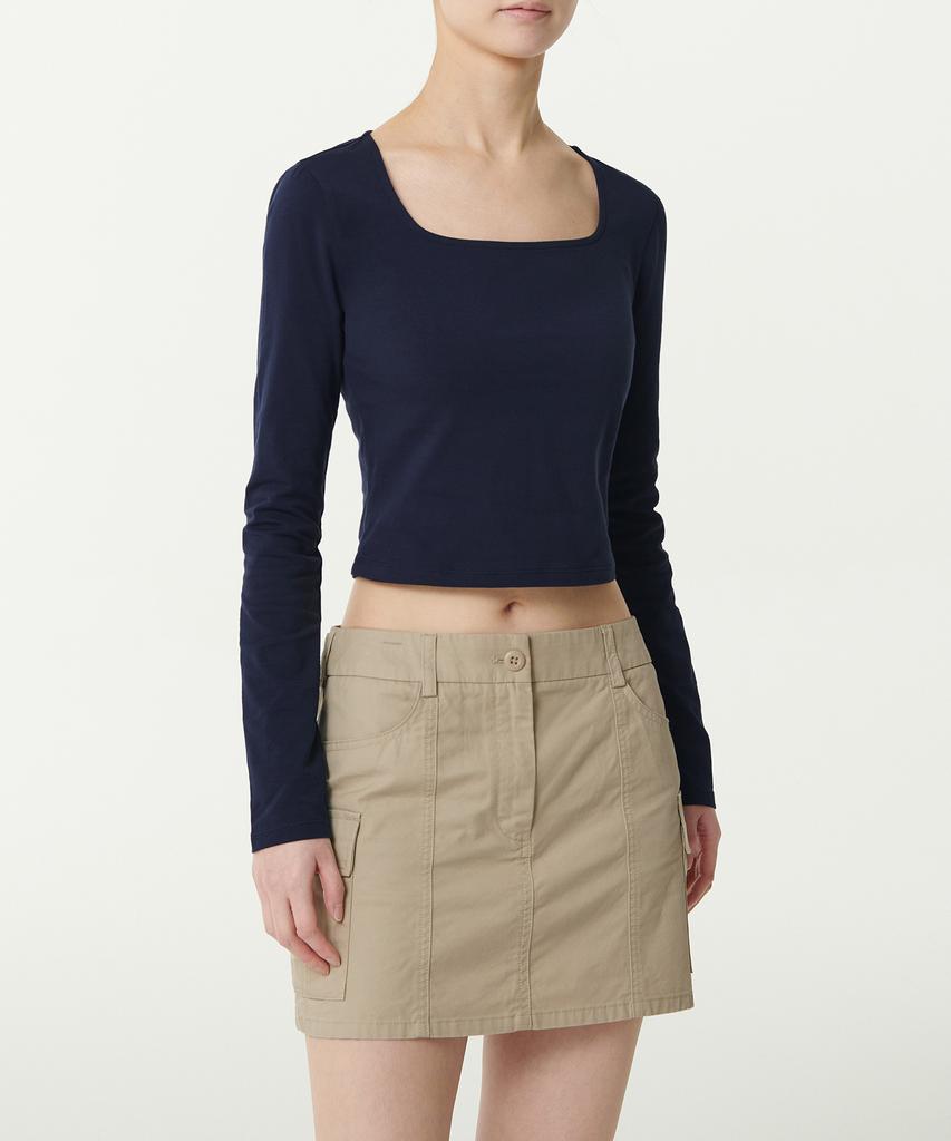MUSINSA STANDARD WOMAN Women'S Slim Crop Square Neck Long Sleeve T-Shirt [Navy]