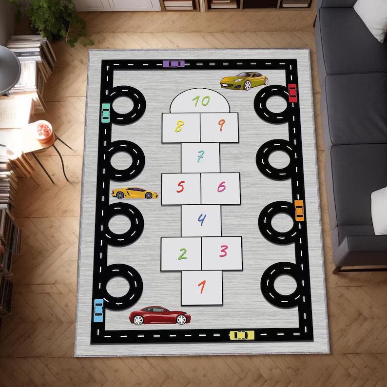 Hopscotch Game Rug Indoor Cartoon Parent-child Game Decor Carpet Bedroom Bedside Children's Number Game Room Floor Mat