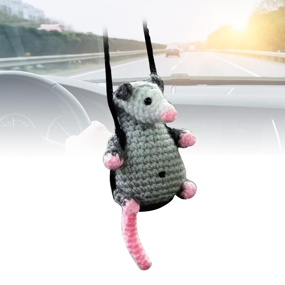 Crochet Rearview Mirror Accessory Handmade Knitted Screaming Possum Ornament For Car Interior