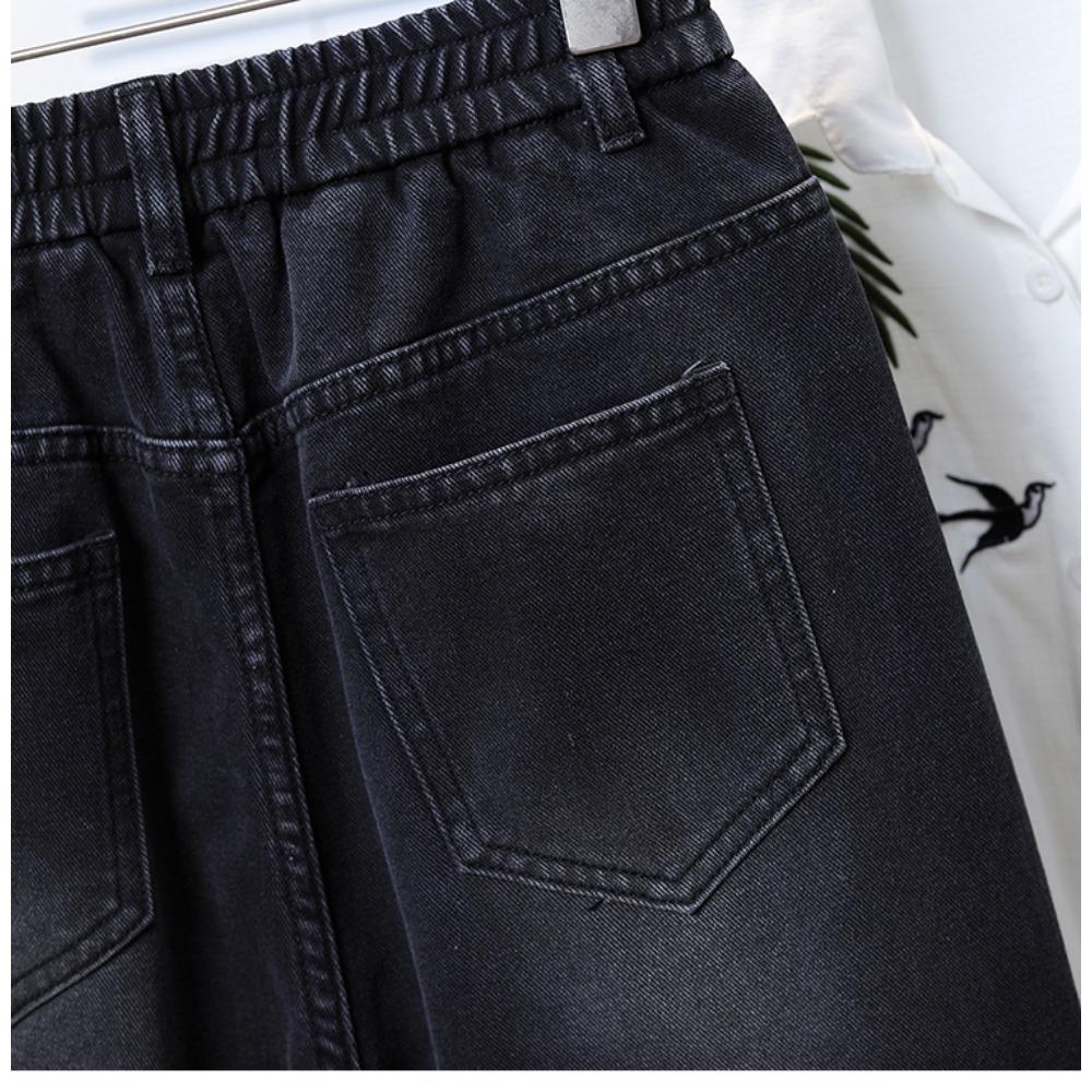 Dimanaf 2025 Большой размер Осень Женские джинсы Брюки Деним Женский Эластичный Базовый Черный С высокой посадкой Оверсайз Мода Новые брюки 5XL