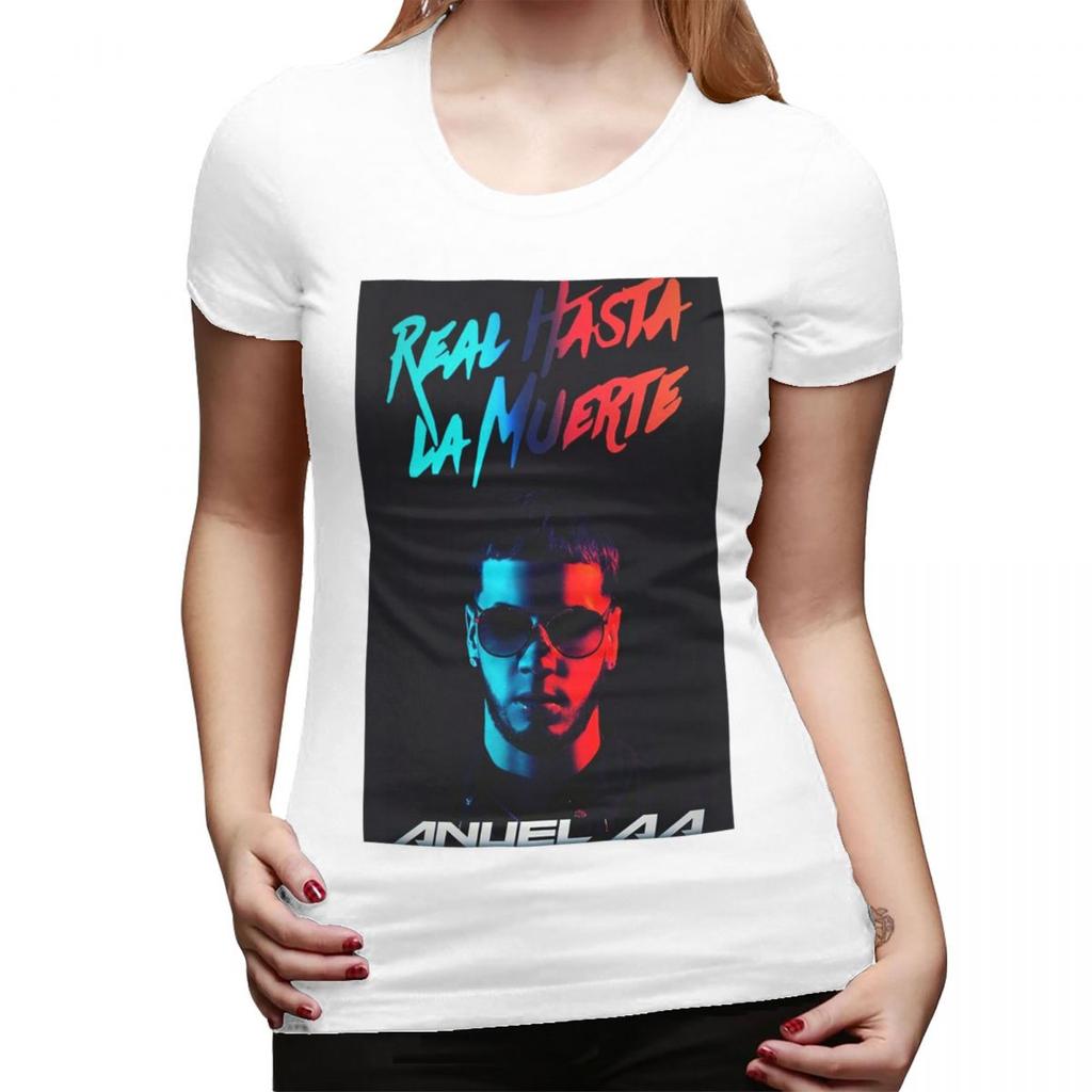 Fashion Hot Rapper Anuel AA TShirt for Women Crew Neck Streetwear T Shirts Womens Tees Short Summer Clothes Tops
