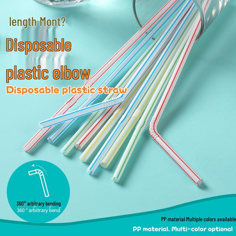Mont 5*210 Disposable Colored Striped Bendable Straws, Food-Grade PP, Ideal for Drinking Juice (For Household, Mother and Baby Use)
