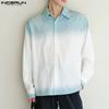 INCERUN Men Lapel Neck Long Sleeve Gradient Buttons Tops Casual Spring Oversized Shirts