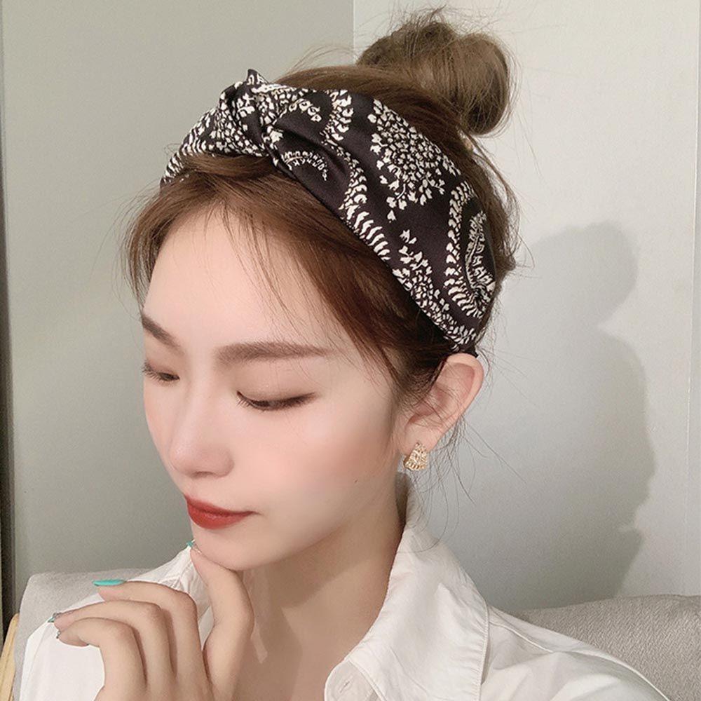 Non Slip Flower Lattice Wide Side Knot Headband Korean Head Wrap Women Hair Hoop Grid Hairbands