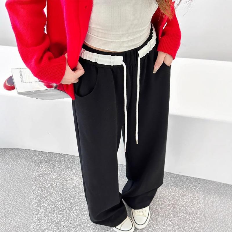 Contrasting Color Drawstring Sickle Pants Women's Autumn and Winter New Elastic High Waist Loose Drape Straight Versatile Casual Wide-leg Pants