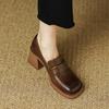 Fashion New Fashion Loafers Chunky Women Shoes Brown Leather High-heeled Pumps Luxury Woman Heel Platform British Style Women's Shoes