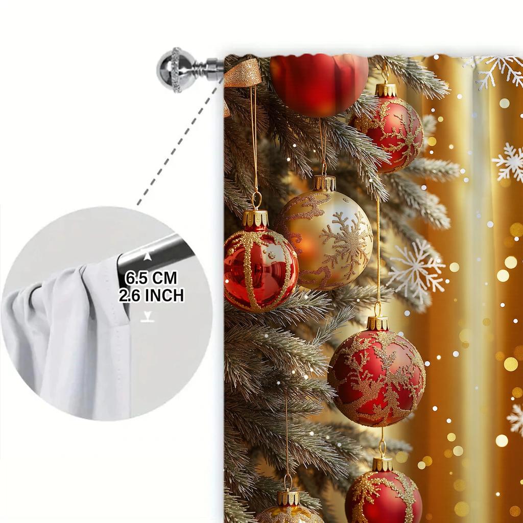 2pcs Christmas Ball Printed Curtain for Christmas Home Decor - Rod Pocket Window Treatment for Bedroom,Office,Kitchen