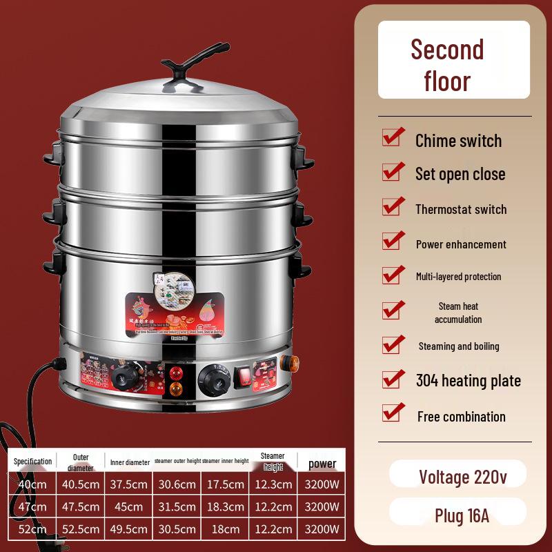 Многоярусная электрическая пароварка из нержавеющей стали для домашнего использования - Большая вместимость с решеткой для приготовления на пару булочек