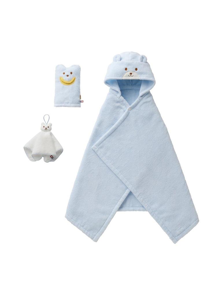 MIKI HOUSE Cotton Bath Poncho Gift Set, Blue, 3 Pieces, Made in Japan