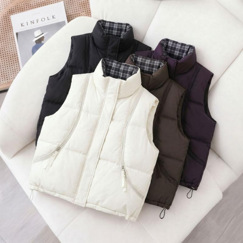 Women S Short Sleeveless Stand Collar Loose Solid Vest