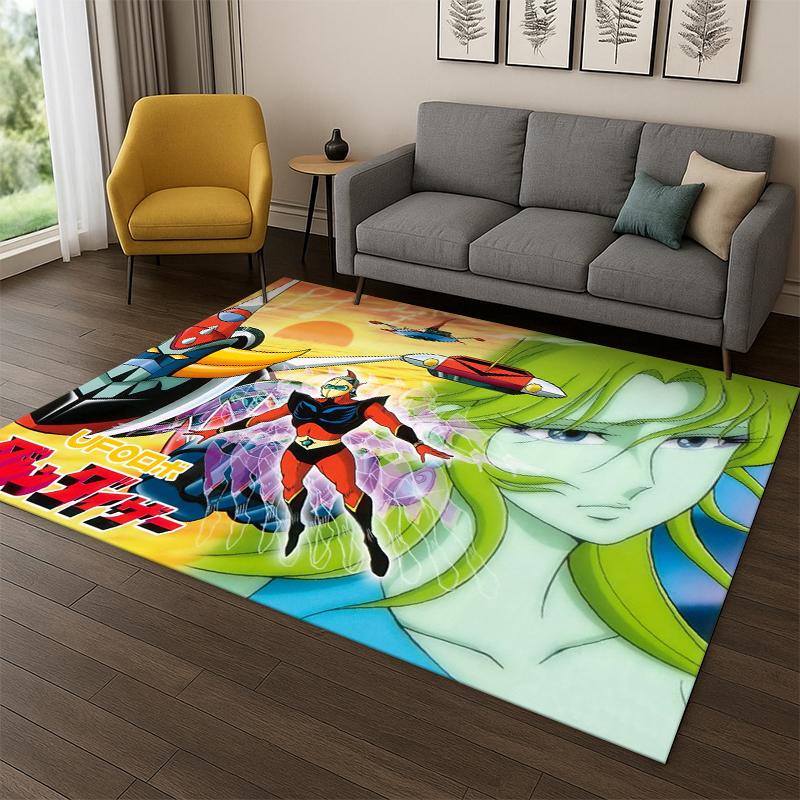 Retro Cartoon UFO Robot Grendizer Anime Carpet Rug for Bedroom Living Room Sofa Doormat Home Decor,Kid Game Area Rug Non-slip