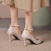 Fashion Stiletto Single Shoes Autumn New Pointed Toe Shallow Mouth Beaded One Strap Anti-Slip Wear-Resistant High Heels