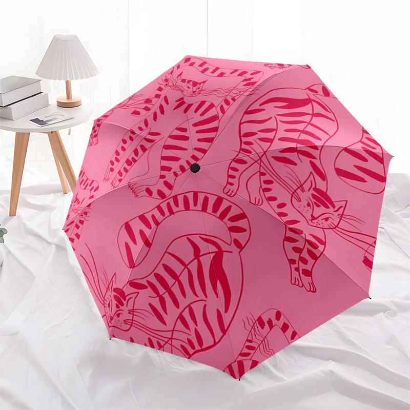 1pc Pink Cat Pattern Automatic Open/Close Umbrella, Windproof, Folding Compact Umbrella with Lightweight Design for Women/Men153