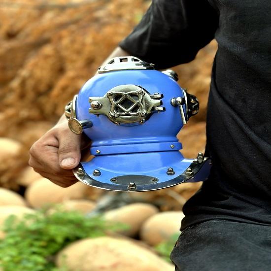 Шлем для подводного плавания Синий ВМС США Водолазный шлем Mark V Морской шлем для глубоководного дайвинга Водолазный шлем mark V Водолазный шлем с подставкой